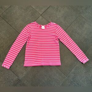 Hanna Andersson Girl’s Long-Sleeve Cotton Pink/White Stripe Top in Size 8 -130cm